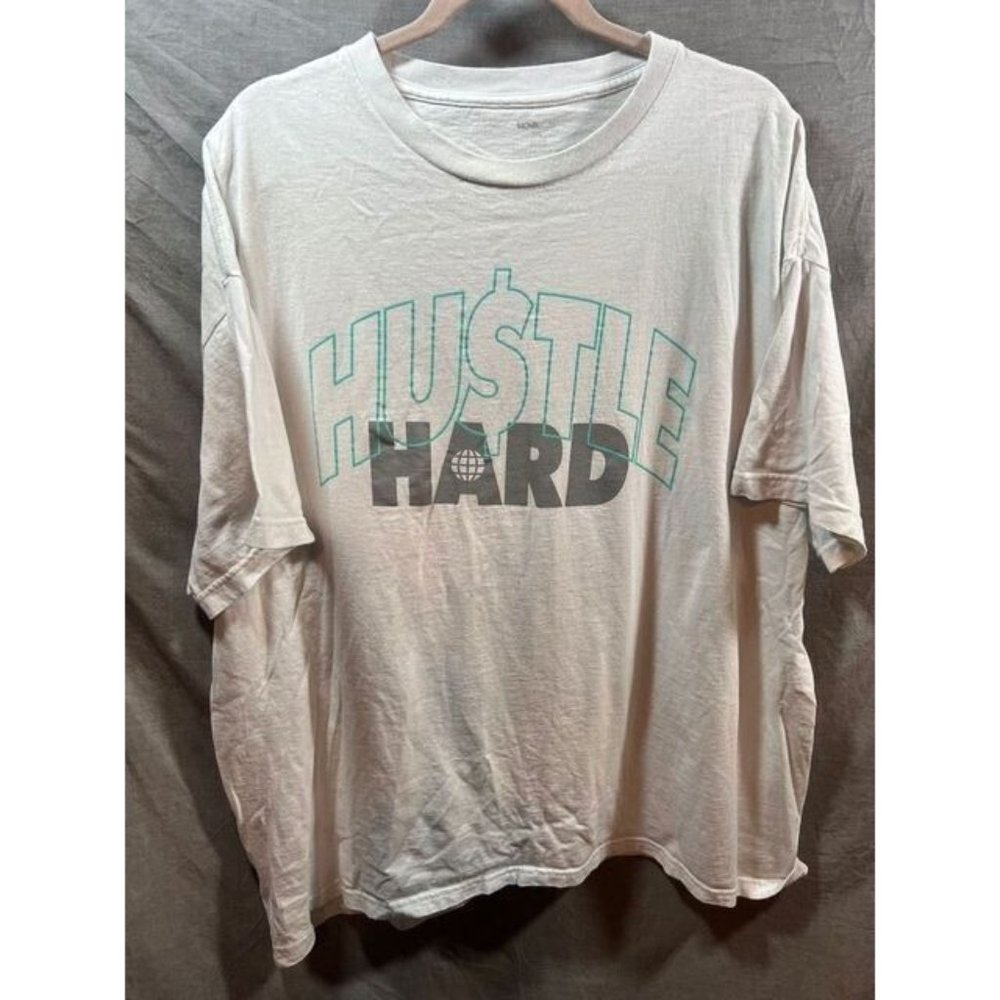 Hustle Hard Men Shirt Adult 2XL‎ White Short Sleeve Pullover Logo Tee Mens